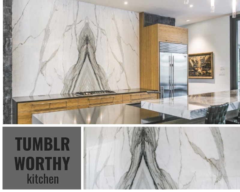 Kitchen with distinctive marble wall feature