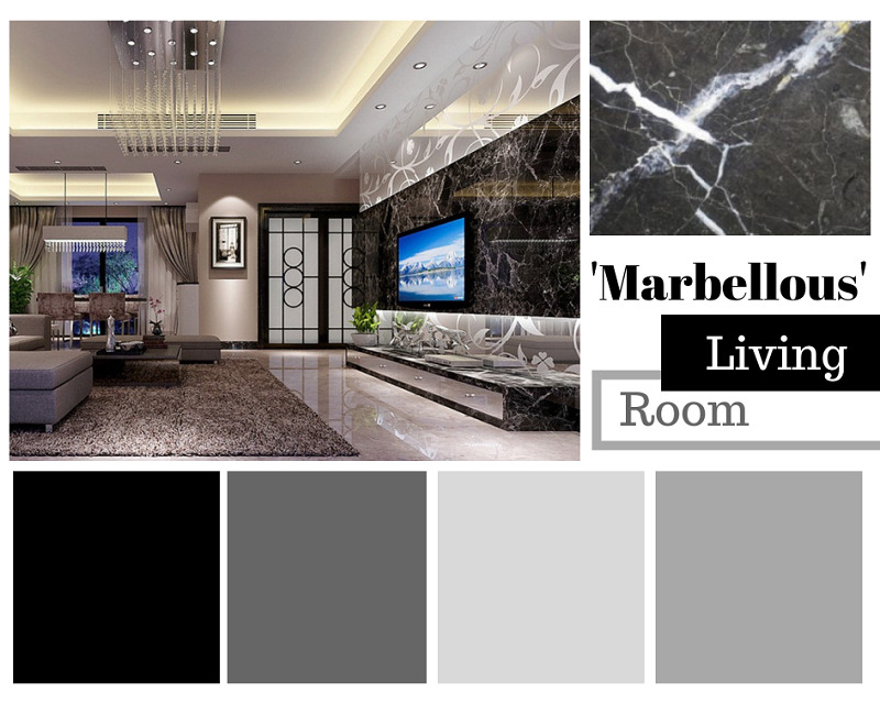 Living room with luxurious marble feature wall